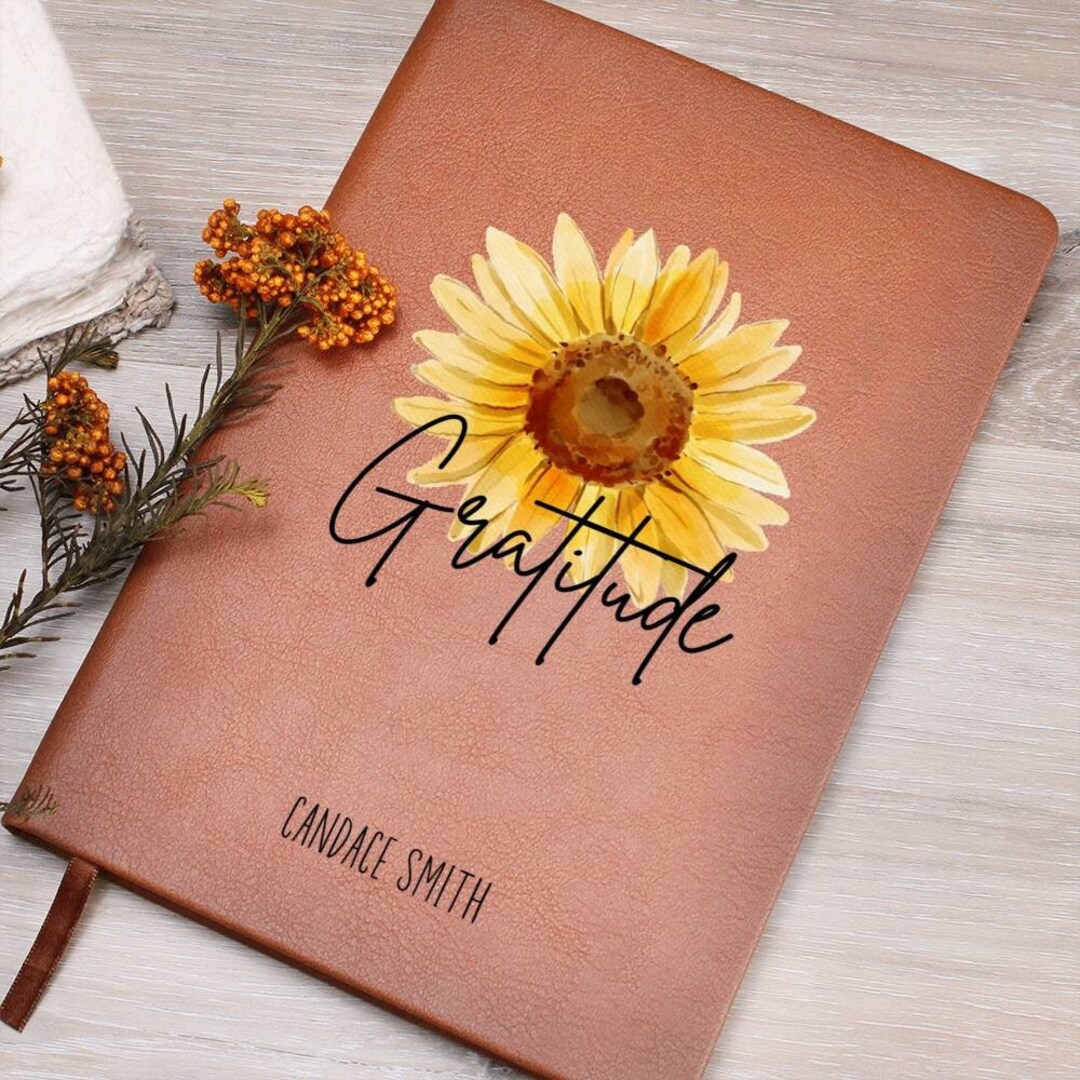 Sunflower Personalized Leather Gratitude Journal, Christian Leather