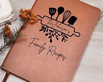 Personalized Family Recipe Book, Custom Leather Recipe Book, Personalized Family Cookbook, Family Christmas Gift for Couples Recipe Journal
