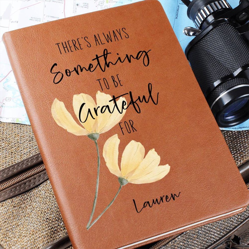 Personalized Leather Gratitude Journal for Women, Christian Gifts for Sister in Christ Religious Gift Floral Gratitude Journal for Girls image 2