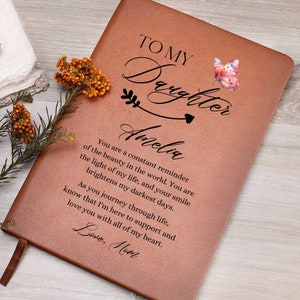A mi hija mariposa rosa diario de cuero personalizado, regalos únicos para la hija, regalos de madre hija para Navidad, diario de la hija