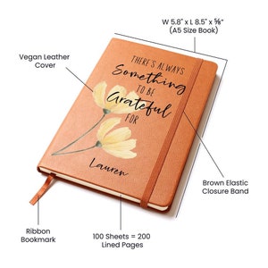 Personalized Leather Gratitude Journal for Women, Christian Gifts for Sister in Christ Religious Gift Floral Gratitude Journal for Girls image 3