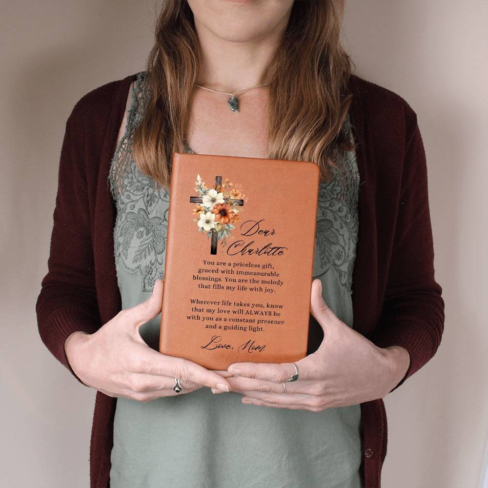Floral Cross Personalized Leather Journal for Daughter, Unique Gifts for Daughter from Mom, Daughter Name Journal, Christian Daughter Gifts