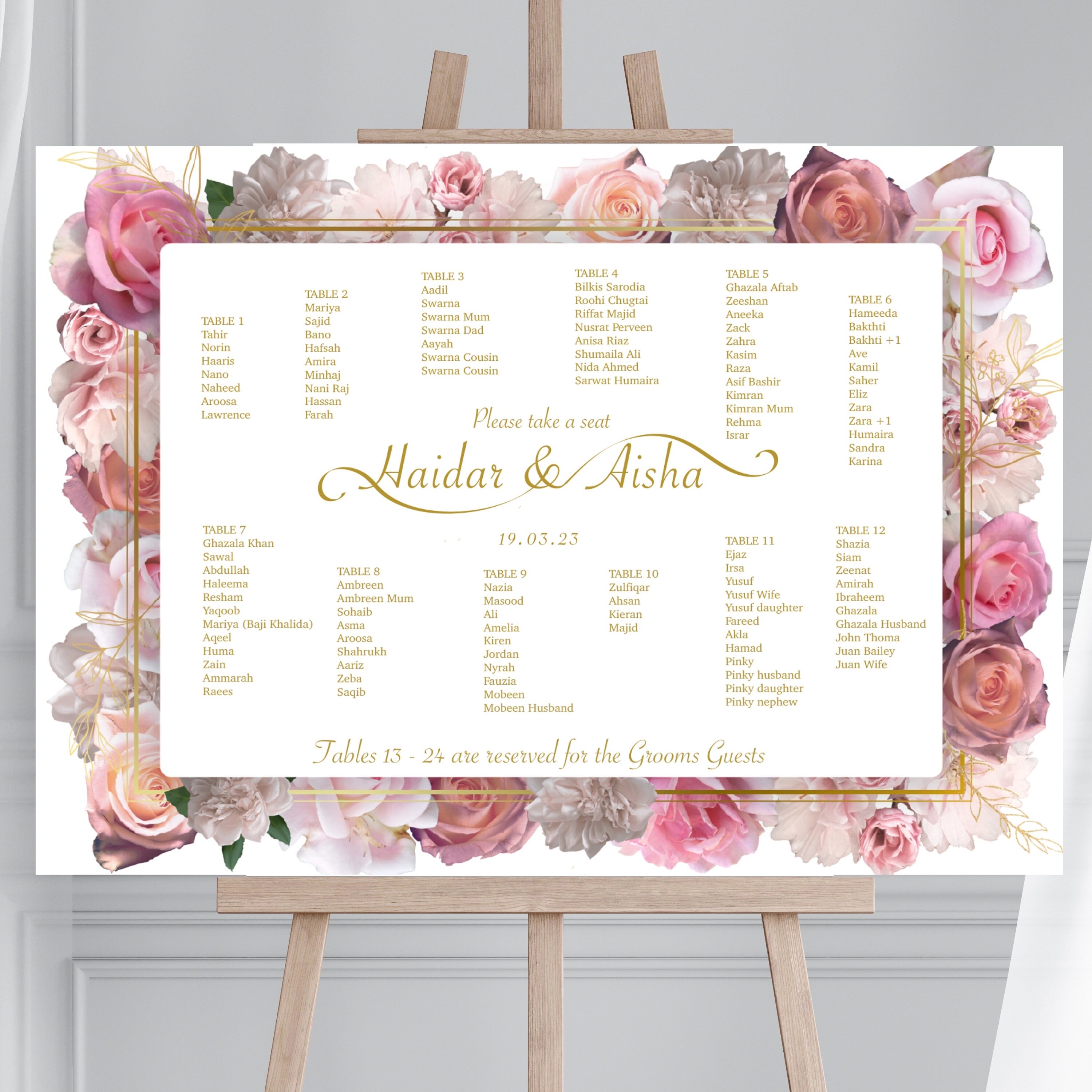 Wedding Table Seating Plan, Floral Wedding Seating Plan, Printed