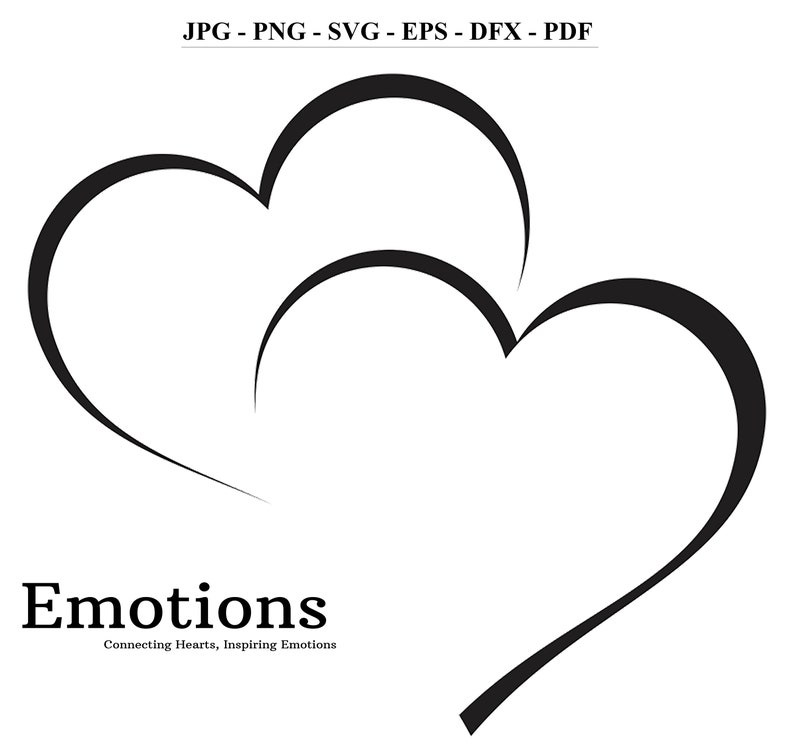 DOUBLE HEART 12 Black and White Digital Downloads Etsy