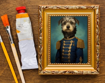 Terrier in Military Uniform Vintage Historical Dog Wall Art Print Fun Pet Gift Digital Download Army Inspired Portrait Historical Painting