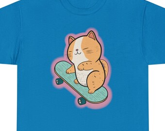 Skateboard Cat Shirt, Gift for Skateboarder, Cute Cat T-shirt, Unisex Short Sleeve Tee