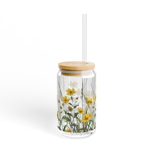 Sipper Glass Coffee Lover Glass Tumbler Bamboo Lid Coffee Cup Mother's Day Gift Trendy Glass Cup Gift for Mama Iced Coffee Cup Floral Glass image 6