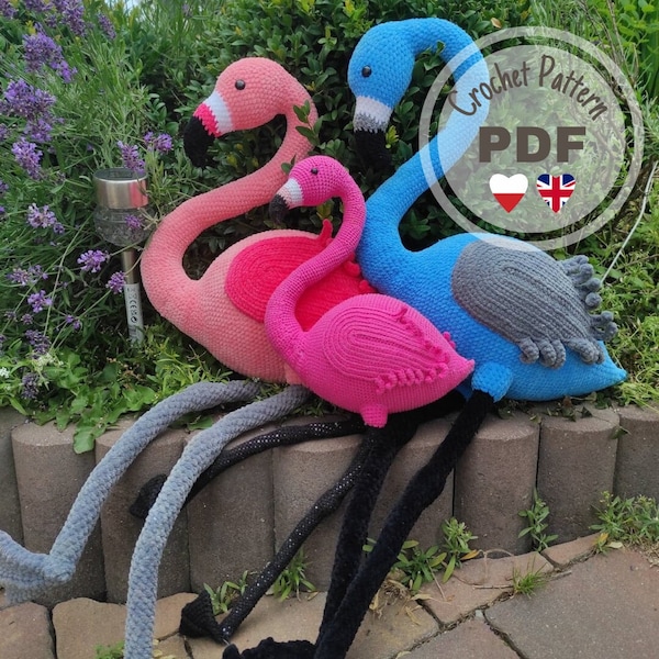Crochet Pattern Flamingo, Amigurumi toys, Animals Pattern, Handmade project, Easy crochet Bird, Birthday gify, Polish and English Pattern,