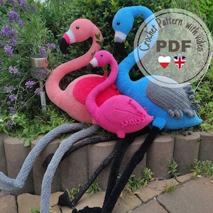 Crochet Pattern Flamingo with Videos, Amigurumi toys, Animals Pattern, Handmade project, Easy crochet Bird, Polish and English Pattern