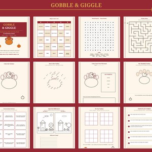 50 pagina's tellend activiteitenpakket voor kinderen ter gelegenheid van Thanksgiving, met printbare spelletjes, knutselwerkjes en doolhoven (PDF)