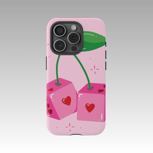 Cherry Heart Dice iPhone Case Playful Romance, Y2K Inspired, Custom Protective Clear Case by Y2KASE image 1