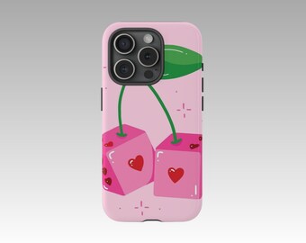 Cherry Heart Dice iPhone Hülle - Verspielte Romantik, Y2K inspiriert, benutzerdefinierte durchsichtige Schutzhülle von Y2KASE