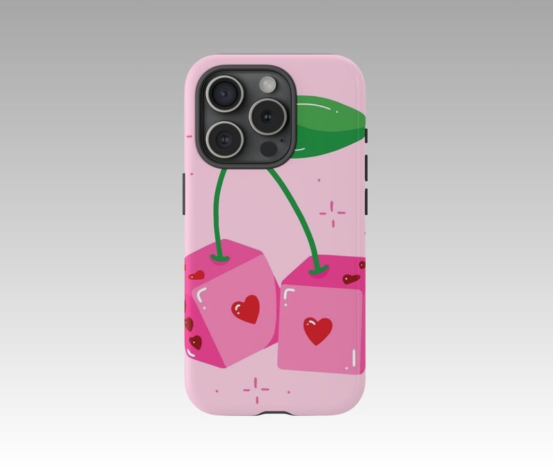 Cherry Heart Dice iPhone Case Playful Romance, Y2K Inspired, Custom Protective Clear Case by Y2KASE image 1