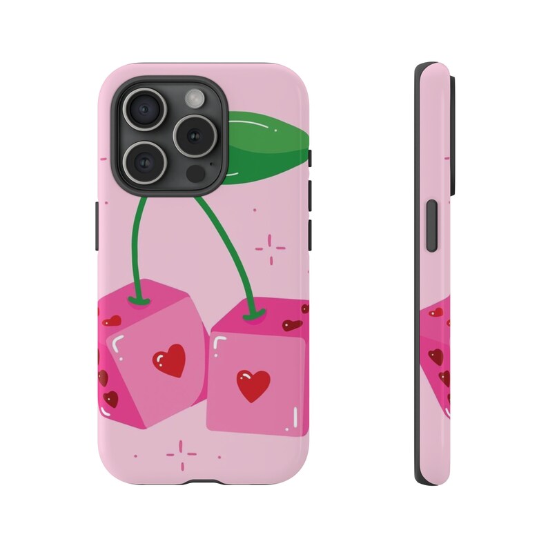 Cherry Heart Dice iPhone Case Playful Romance, Y2K Inspired, Custom Protective Clear Case by Y2KASE image 2