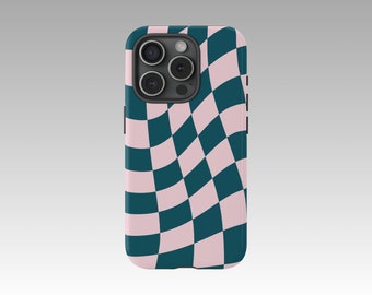 Green Wavy Checkerboard iPhone Case - Eco-Inspired Pattern, Y2K Inspired, Custom Protective Clear Case by Y2KASE