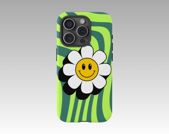 Groovy Flower Smiley iPhone Case - Y2K Inspired, Retro Floral Smiley, Custom Protective Clear Case by Y2KASE