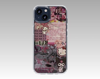 Grunge Aesthetic & Cute Character Collage iPhone Case - Durable, Slim, Wireless Charging Compatible