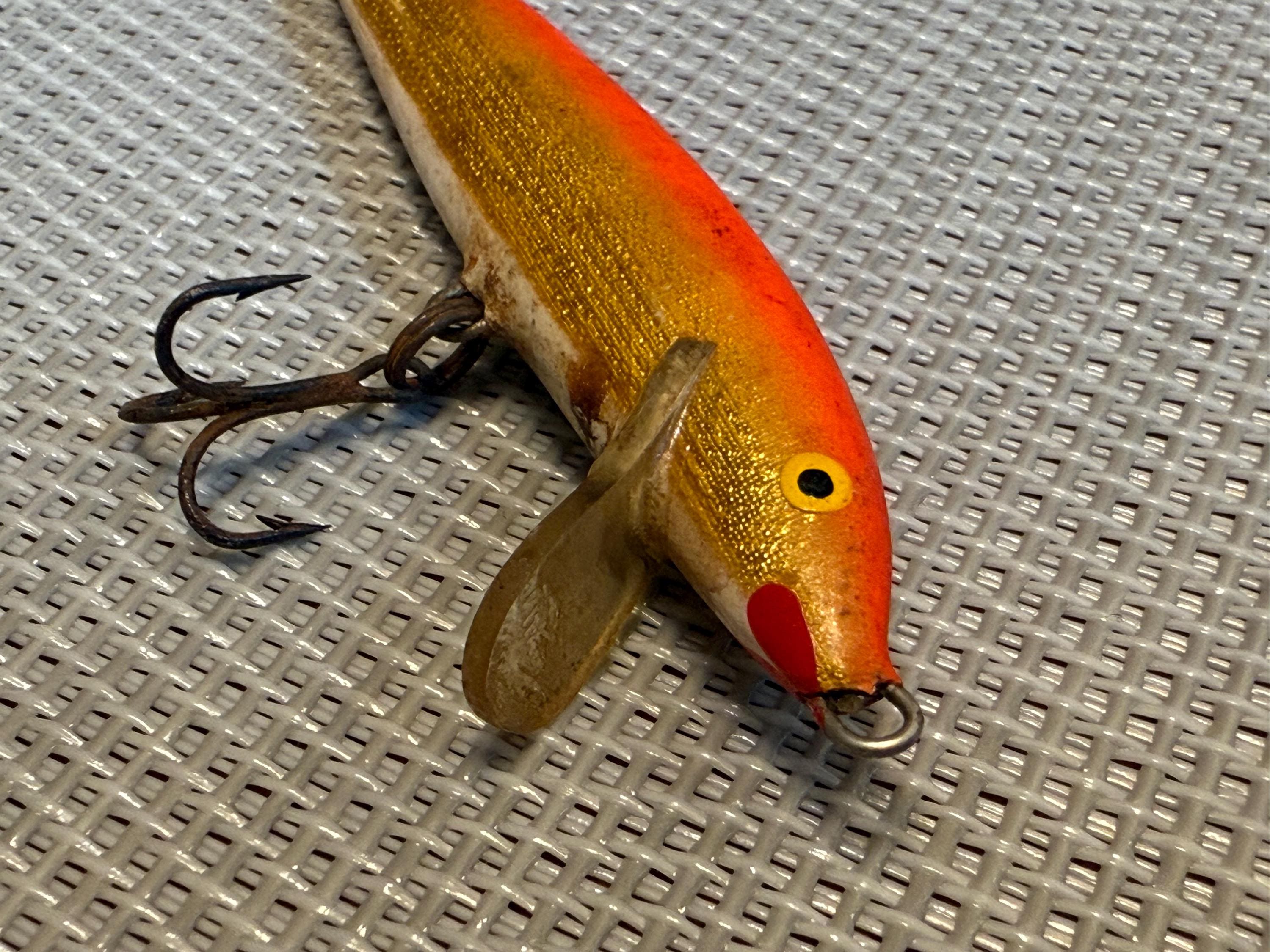 1980s Original Rapala F-9 Balsa Floating Minnow — Gold Fluorescent