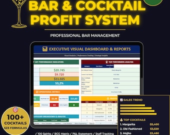 Bar Management Spreadsheet | Liquor Inventory and Cocktail Cost (Excel & Google Sheets)