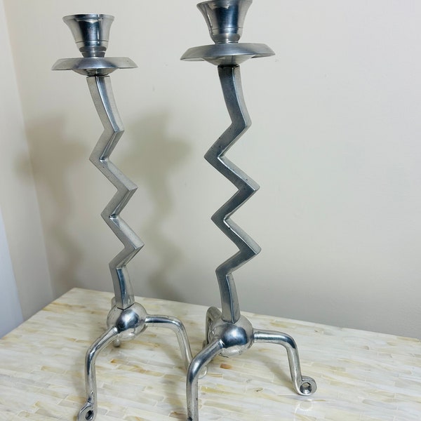 Aluminum Post modern Zig Zag Candleholders