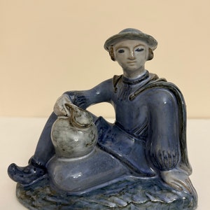 Vintage Danish pottery sculpture of Boy and Jug L. Hjorth