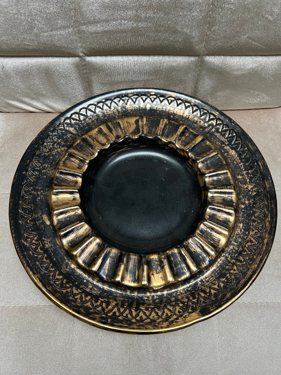 Midcentury Large Ceramic Ashtray Stangl Pottery Black Gold Etsy