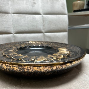 Mid-Century large ashtray Stangl Pottery black gold
