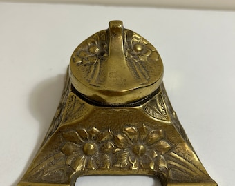 Vintage Brass Inkwell- Antique Desk Accessory