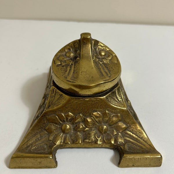 Vintage Brass Inkwell- Antique Desk Accessory