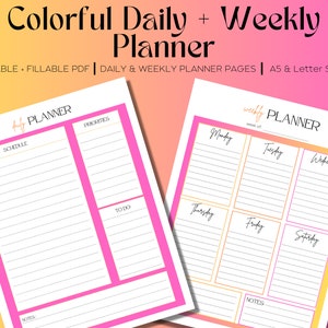 Colorful Daily Planner | Weekly Planner | Printable Planner, Digital Planner|To Do List Printable | Daily Planner | Life Planner