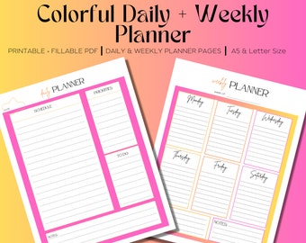 Planificador diario colorido / Planificador semanal / Planificador imprimible, Planificador digital / Lista de tareas pendientes imprimible / Planificador diario / Planificador de vida