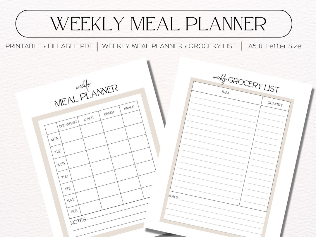 Meal Planner Printable | Weekly Food Diary | Weekly Meal Planner ...
