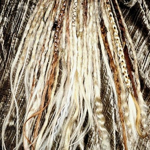 ombre brown to blonde rustic smooth whispy long petite synthetic dreadlock extensions  double ended extensions. Natural look. Boho essential