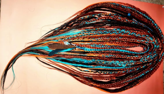 Celtic Fire Phoenix Double Ended Dreads: Copper, Teal, Brown Braids