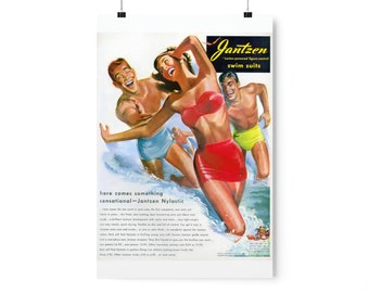 Vintage Jantzen Swimsuit Ad Poster, 1950s Fashion Wall Art