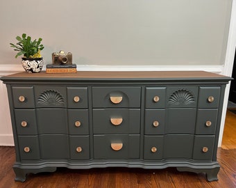 SOLD** Hunter Green 9 Drawer Solid Wood Dresser