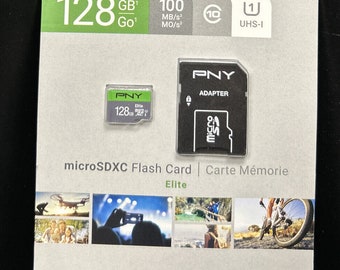 pny 128gb elite microsdxc flash memory card w/adapter hd 100mbs