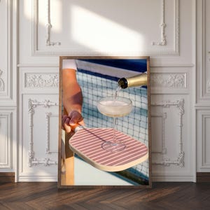 Arte mural imprimible de Racquet & Rosé Old Money, póster del club de pickleball, descarga instantánea, sala de juegos, 16 x 20