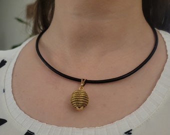 Handcrafted Golden Grass Necklace:  with Golden Globe Pendant - Eco-Friendly Natural Beauty, Unique Etsy Jewelry