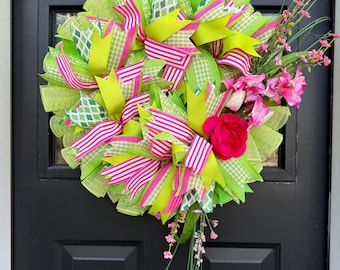 Pink and Lime Spring Wreath