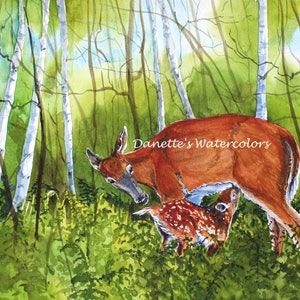 A MOTHER&#39;S LOVE Watercolor Deer Art Print by Danette