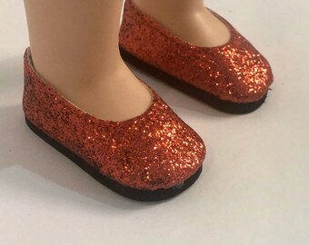 Red Glitter Flats sized for 14" & 14.5" play dolls like Wellie Wishers and Hearts for Hearts dolls.