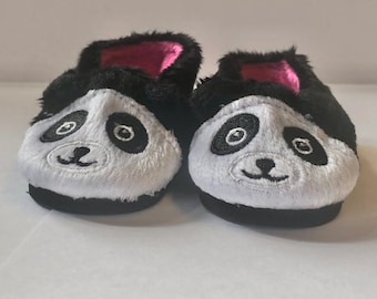 Fuzzy Panda Bear Slippers sized for 18" play dolls like American Girl or My Life As.