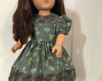 Gray Dress w/Aqua & Lime flowers - sized for American girl and My Life As type dolls - 18" play dolls