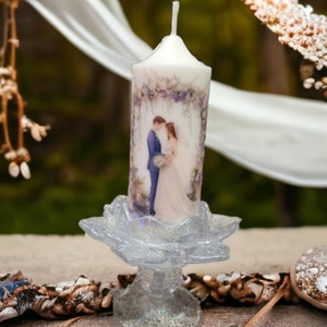 Wedding Candle, Pillar  Candle, Picture Candle, White Wedding Candle, Anniversary Candle, Wedding Party Candle, Unity Candle, Party Decor