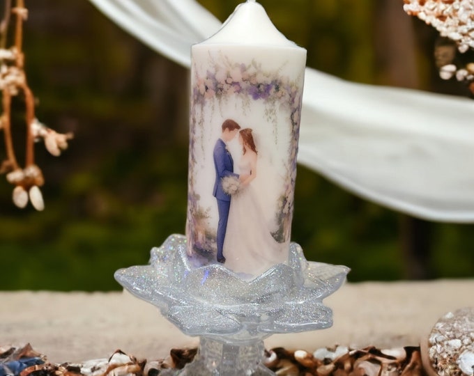 Wedding Candle, Pillar  Candle, Picture Candle, White Wedding Candle, Anniversary Candle, Wedding Party Candle, Unity Candle, Party Decor