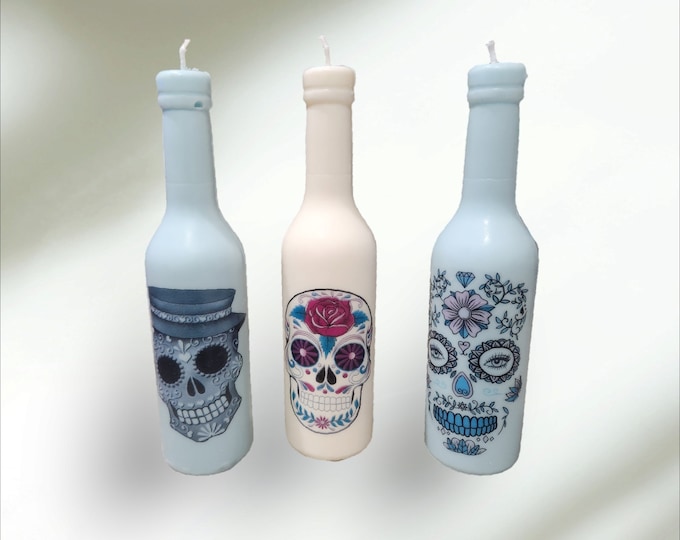 Bottle Candle, Sugar Skull,  Skull Decorative, Cute Candle, Gift under 20, Home Decore, Fun Candle, Special Occasion, Wine Bottle Candle