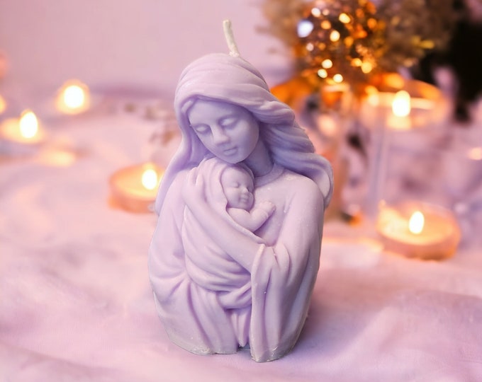 Madonna with Baby, Blessed Virgin Mary with Baby Jesus Sculpture Candle, Votive Candle, Decoration, Housewarming, Gift for Her, Gift for Him