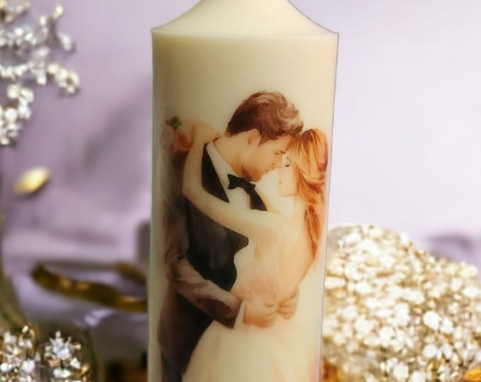 Wedding Candle, Pillar  Candle, Picture Candle, White Wedding Candle, Anniversary Candle, Wedding Party Candle, Unity Candle, Party Decor