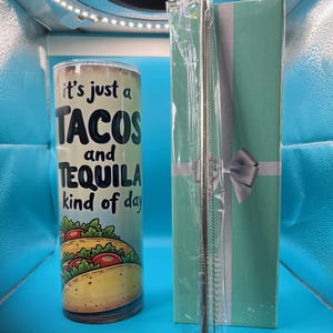Tacos and Tequila 20oz Skinny Tumbler – Funny Mexican Food Lover Gift – Insulated Stainless Steel Travel Cup